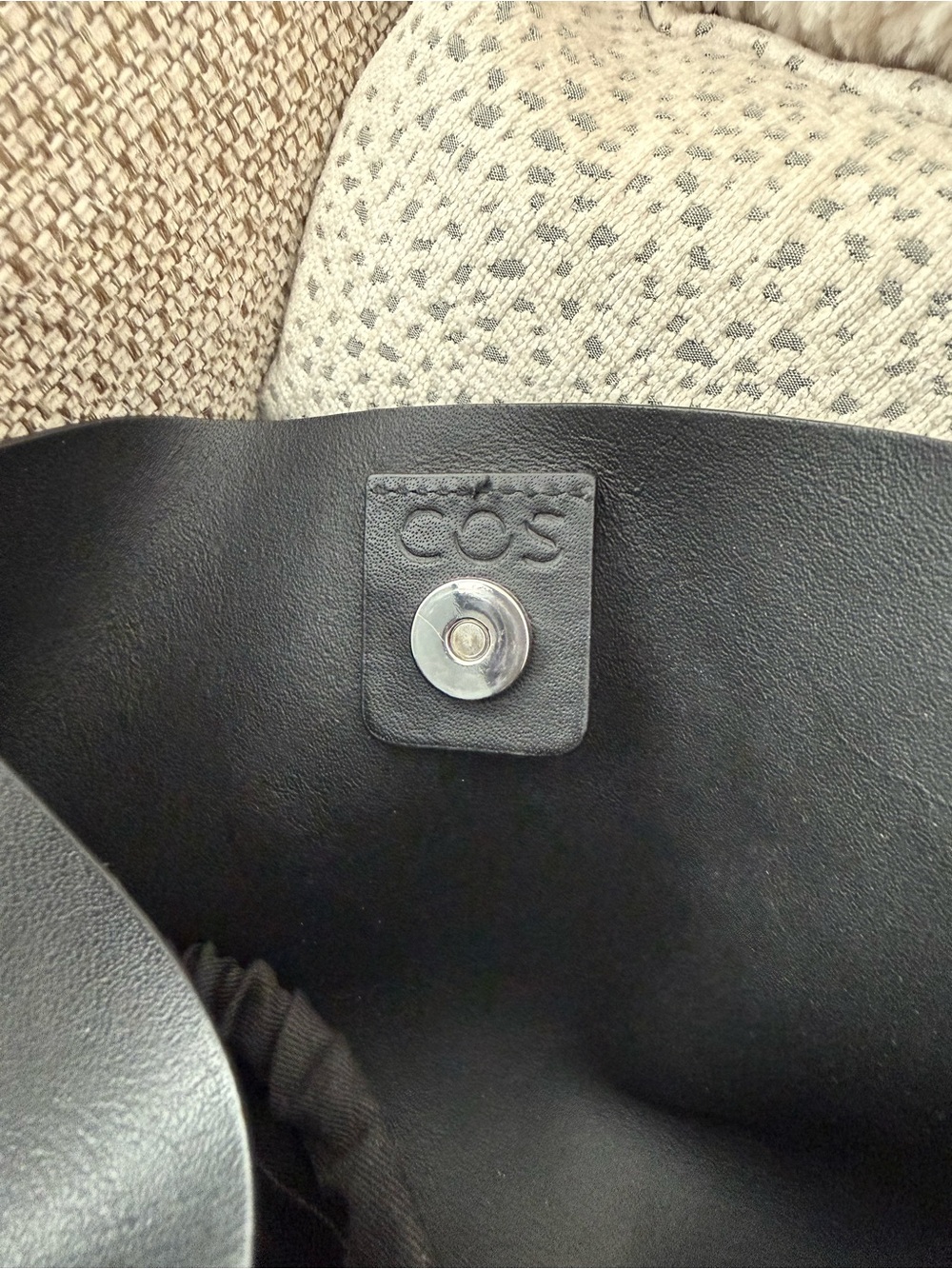 COS Black Leather Tote with interior drawstring pouch - Picture 7 of 10